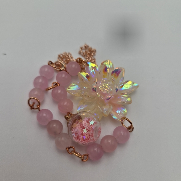 Handmade Iridescent Floral Pink car charm - Picture 3 of 4